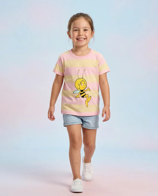 Detailansicht von koaa – Maya l'abeille à rayures – T-shirt rose/jaune