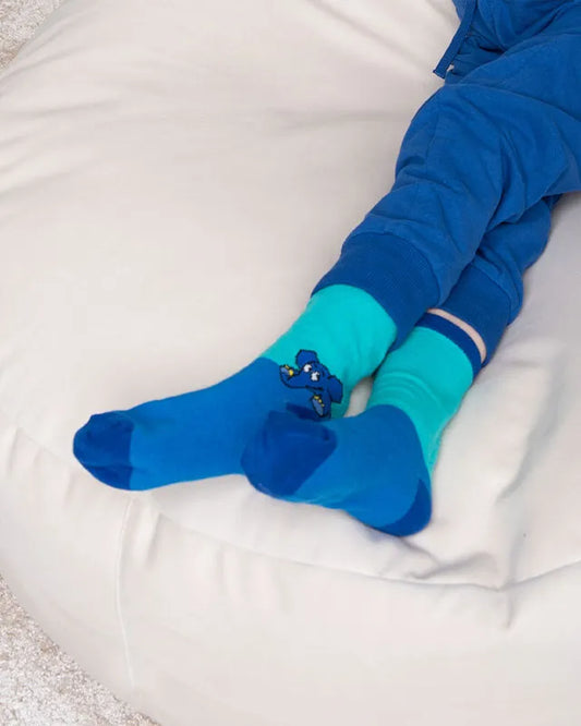 Detailansicht von koaa – L'Éléphant « Guck-Guck » – Chaussettes vert/violet/marine