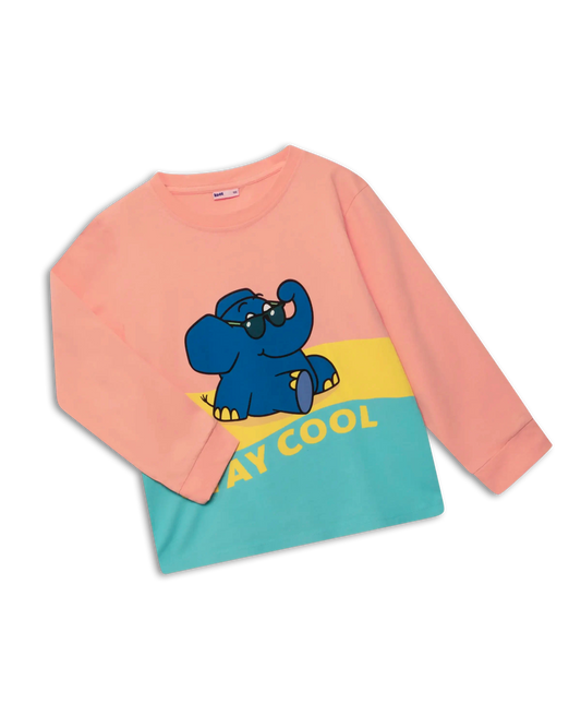 koaa – L'éléphant « Reste cool » – T-shirt manches longues rose/jaune/bleu