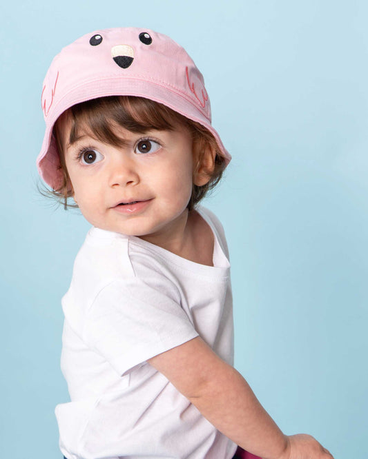 Detailansicht von koaa – Franz der Flamingo – Maskottchen Fischerhut pink