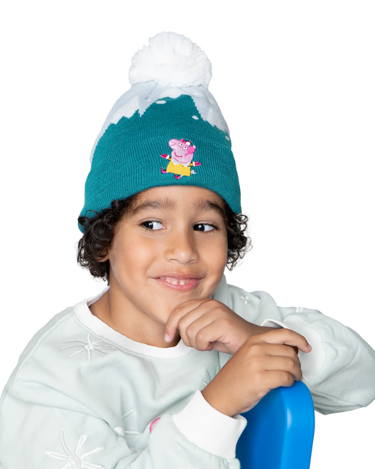 Detailansicht von koaa – Peppa Wutz “Winter Time” – Bobble Beanie blue/white/green