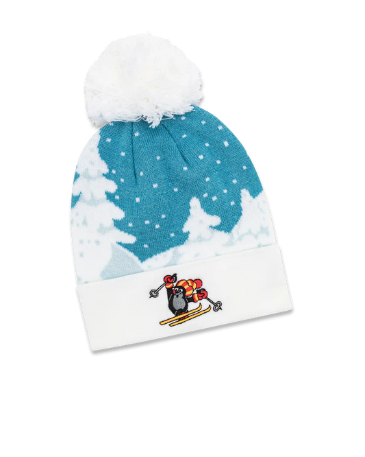 koaa – La petite taupe « Ski » – Bonnet à pompon blanc/bleu